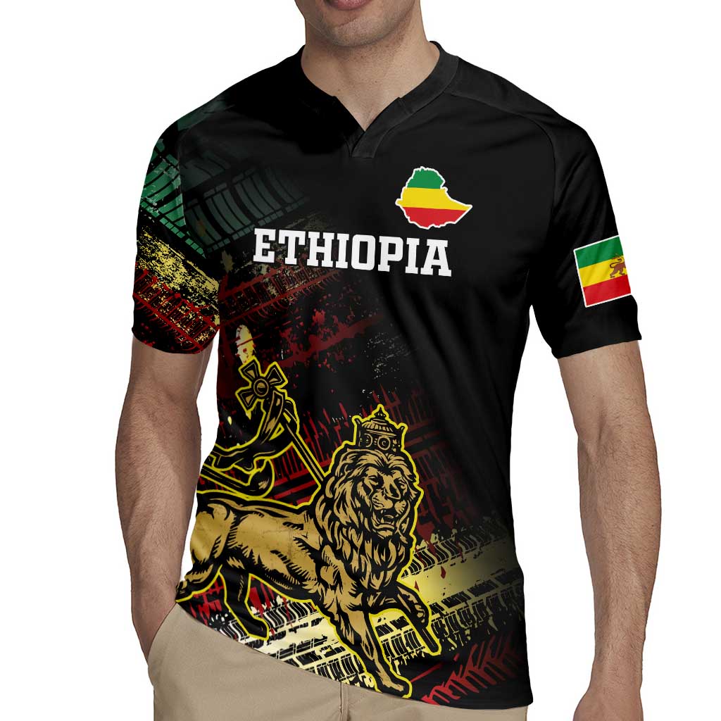 Meskel Ethiopia Rugby Jersey Lion Of Judah With Grunge Patterns - Wonder Print Shop