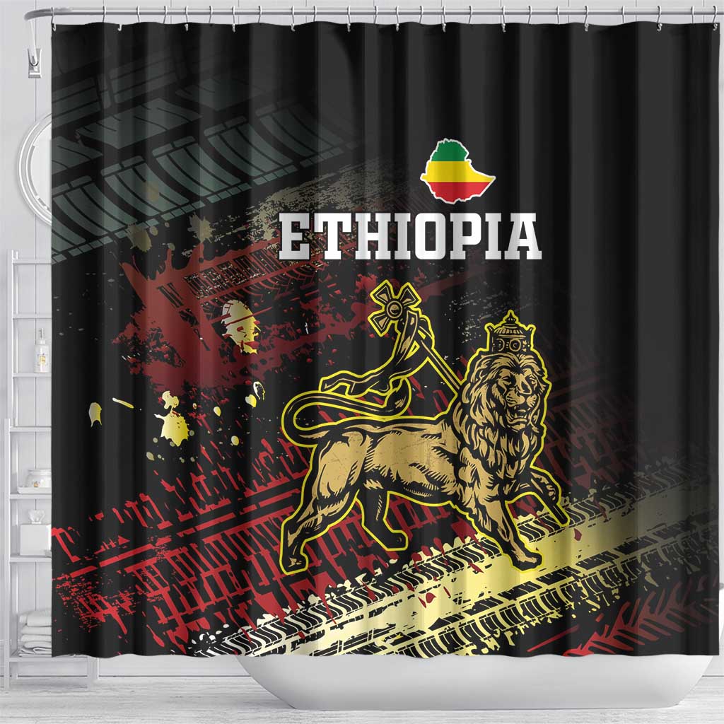 Meskel Ethiopia Shower Curtain Lion Of Judah With Grunge Patterns
