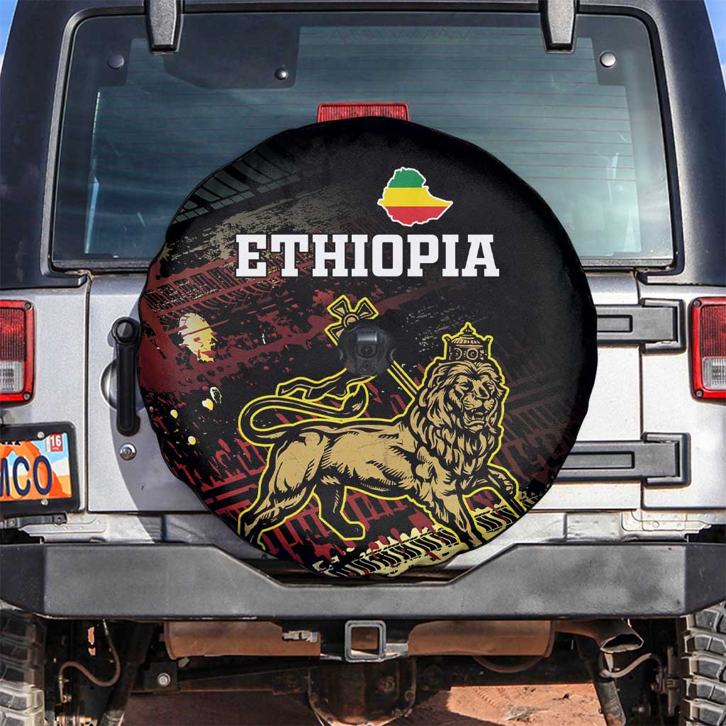 Meskel Ethiopia Spare Tire Cover Lion Of Judah With Grunge Patterns - Wonder Print Shop