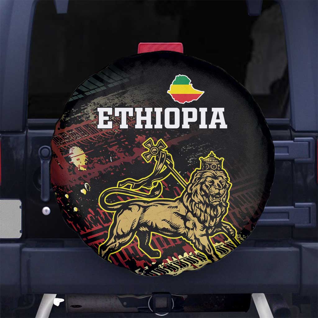 Meskel Ethiopia Spare Tire Cover Lion Of Judah With Grunge Patterns - Wonder Print Shop