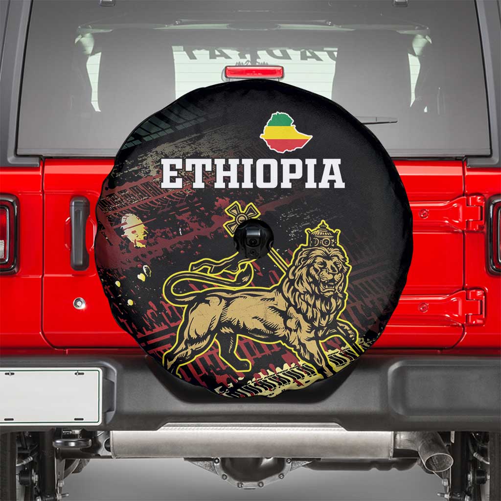 Meskel Ethiopia Spare Tire Cover Lion Of Judah With Grunge Patterns - Wonder Print Shop