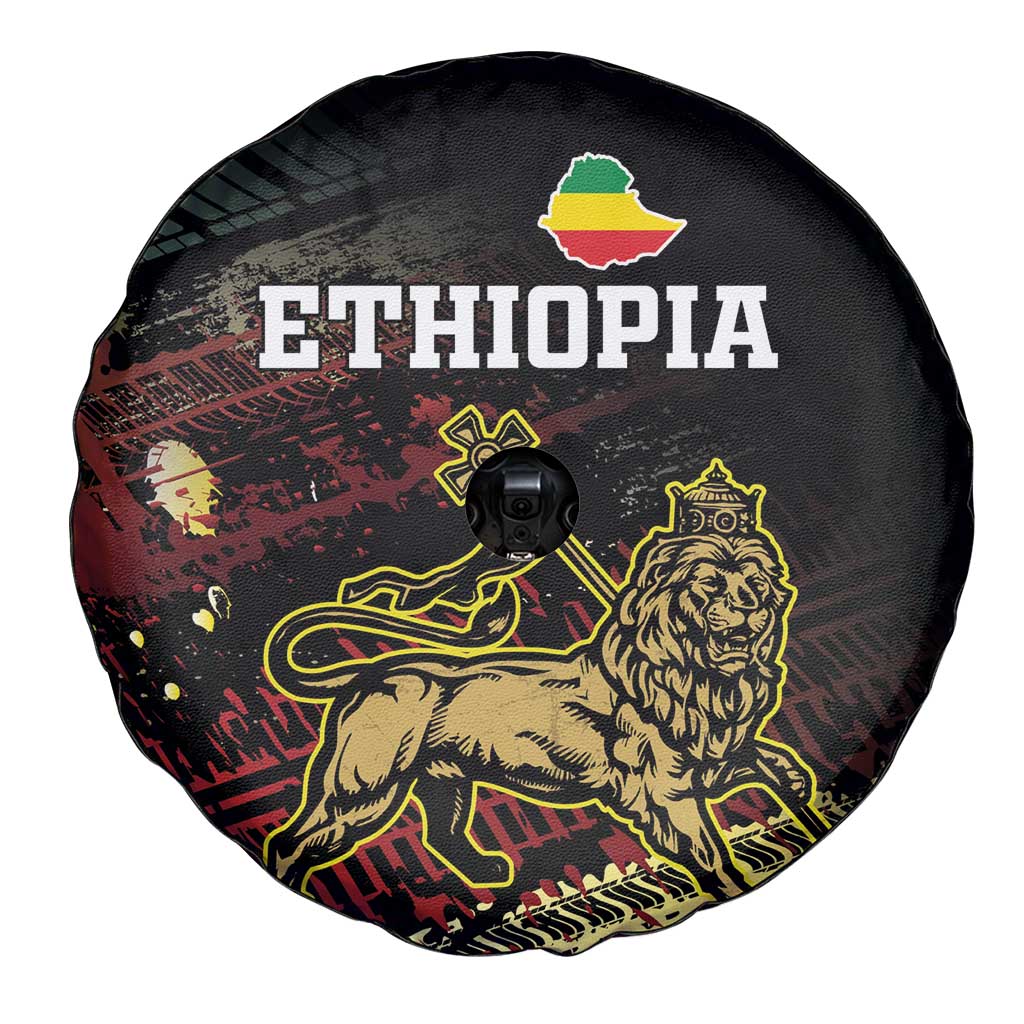 Meskel Ethiopia Spare Tire Cover Lion Of Judah With Grunge Patterns - Wonder Print Shop