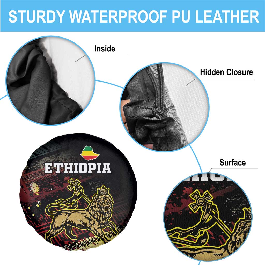 Meskel Ethiopia Spare Tire Cover Lion Of Judah With Grunge Patterns - Wonder Print Shop