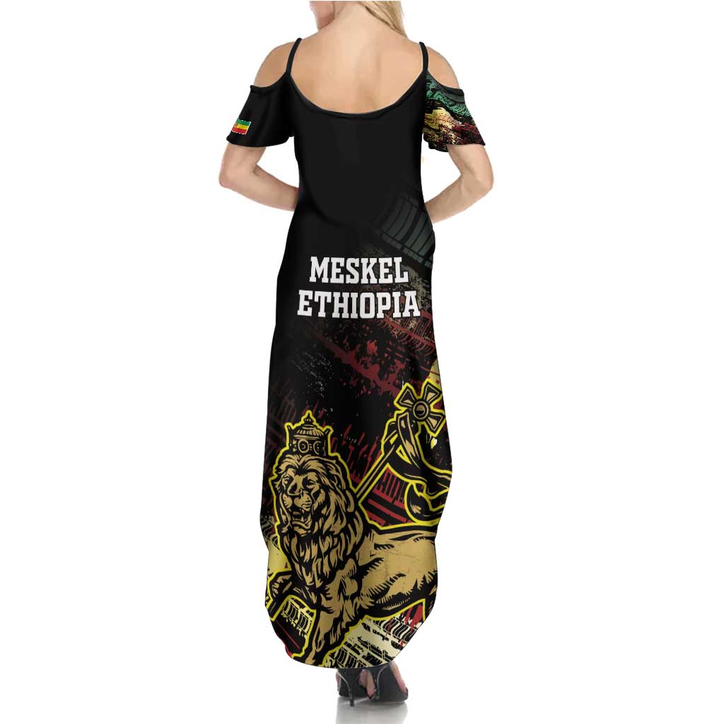 Meskel Ethiopia Summer Maxi Dress Lion Of Judah With Grunge Patterns - Wonder Print Shop