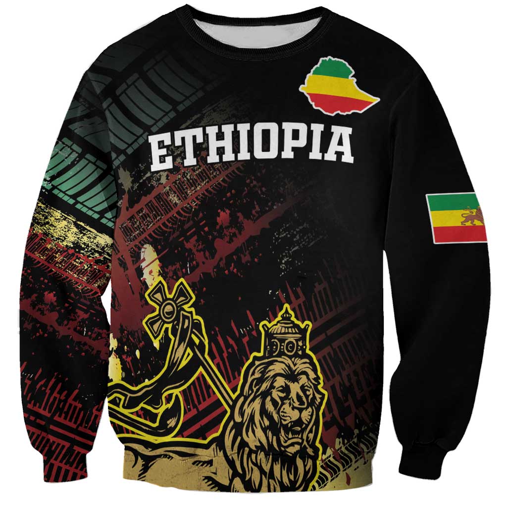 Meskel Ethiopia Sweatshirt Lion Of Judah With Grunge Patterns - Wonder Print Shop