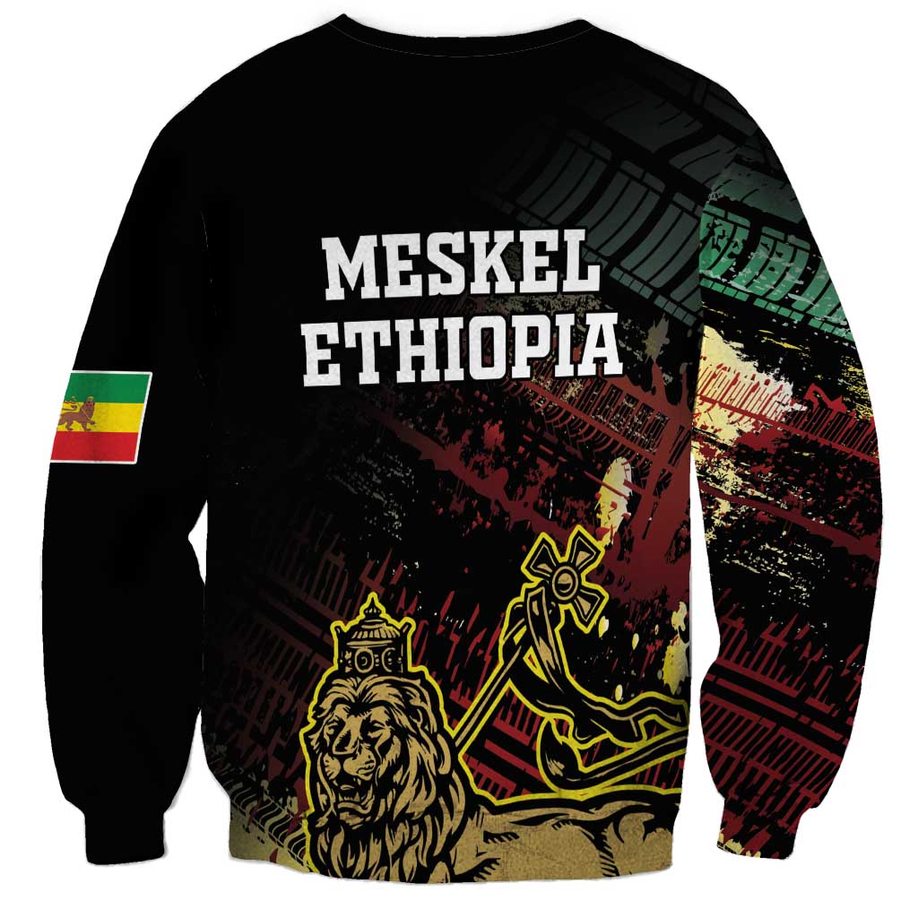 Meskel Ethiopia Sweatshirt Lion Of Judah With Grunge Patterns - Wonder Print Shop
