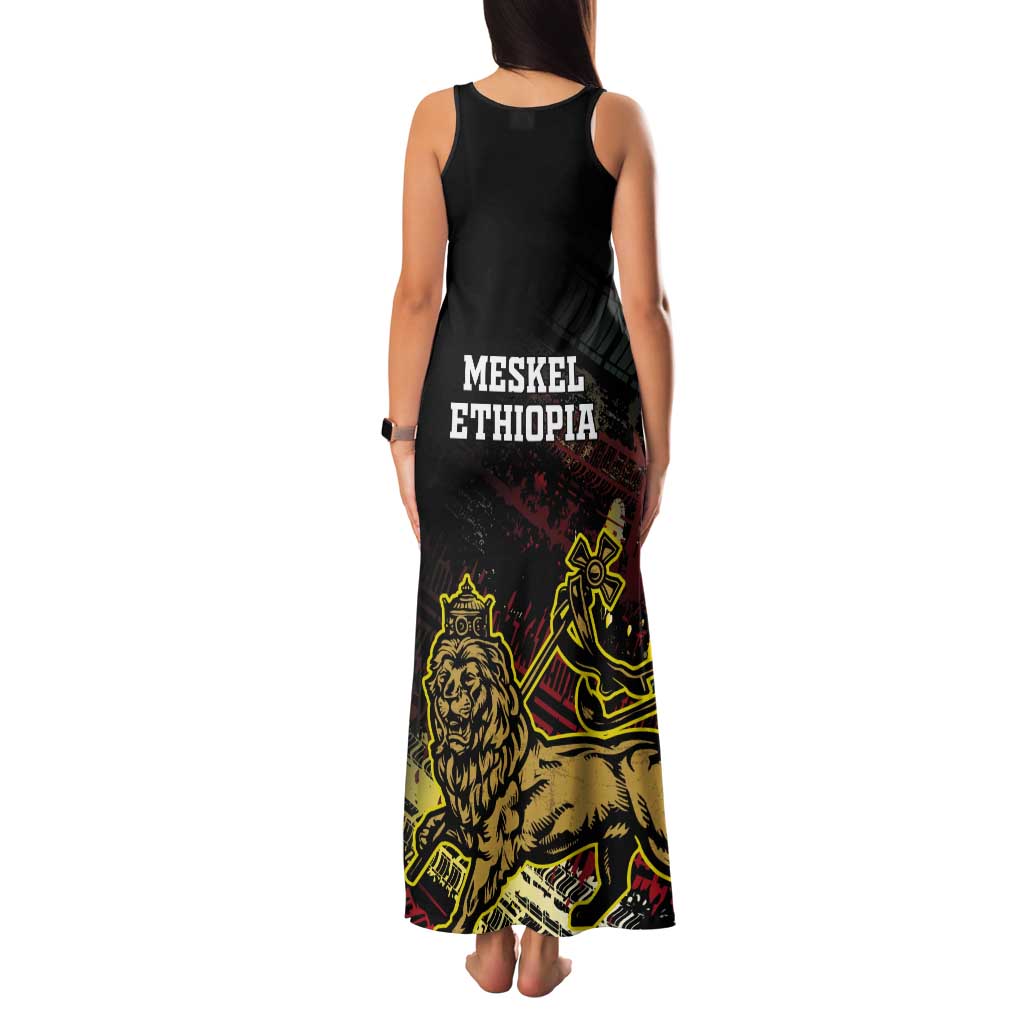Meskel Ethiopia Tank Maxi Dress Lion Of Judah With Grunge Patterns - Wonder Print Shop