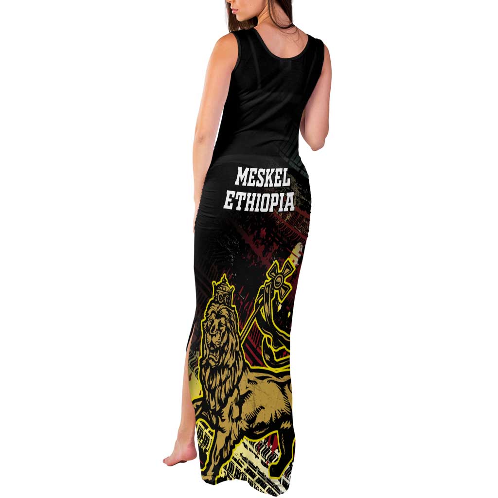 Meskel Ethiopia Tank Maxi Dress Lion Of Judah With Grunge Patterns - Wonder Print Shop