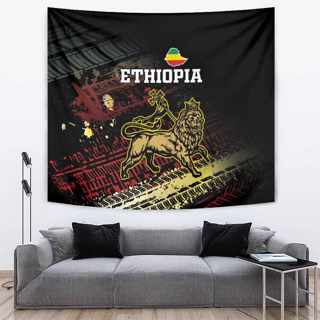 Meskel Ethiopia Tapestry Lion Of Judah With Grunge Patterns - Wonder Print Shop