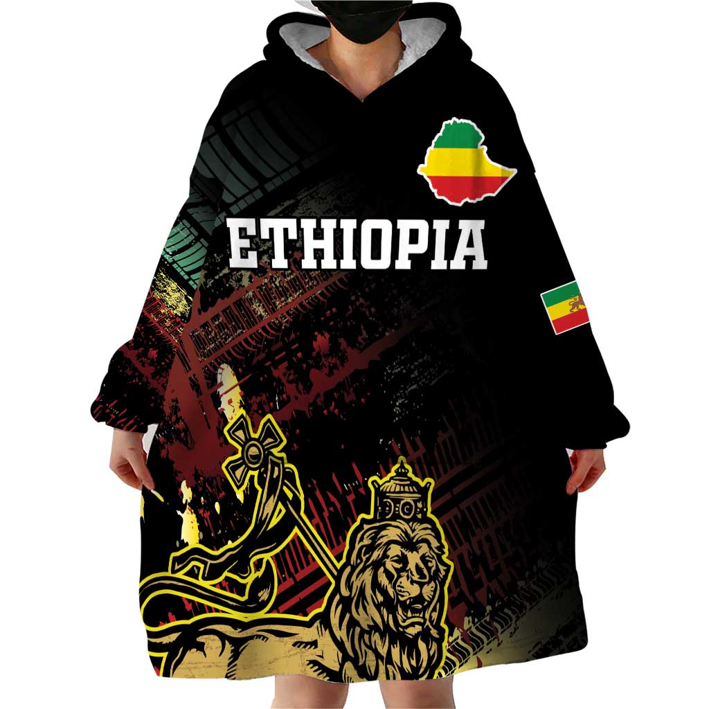 Meskel Ethiopia Wearable Blanket Hoodie Lion Of Judah With Grunge Patterns - Wonder Print Shop