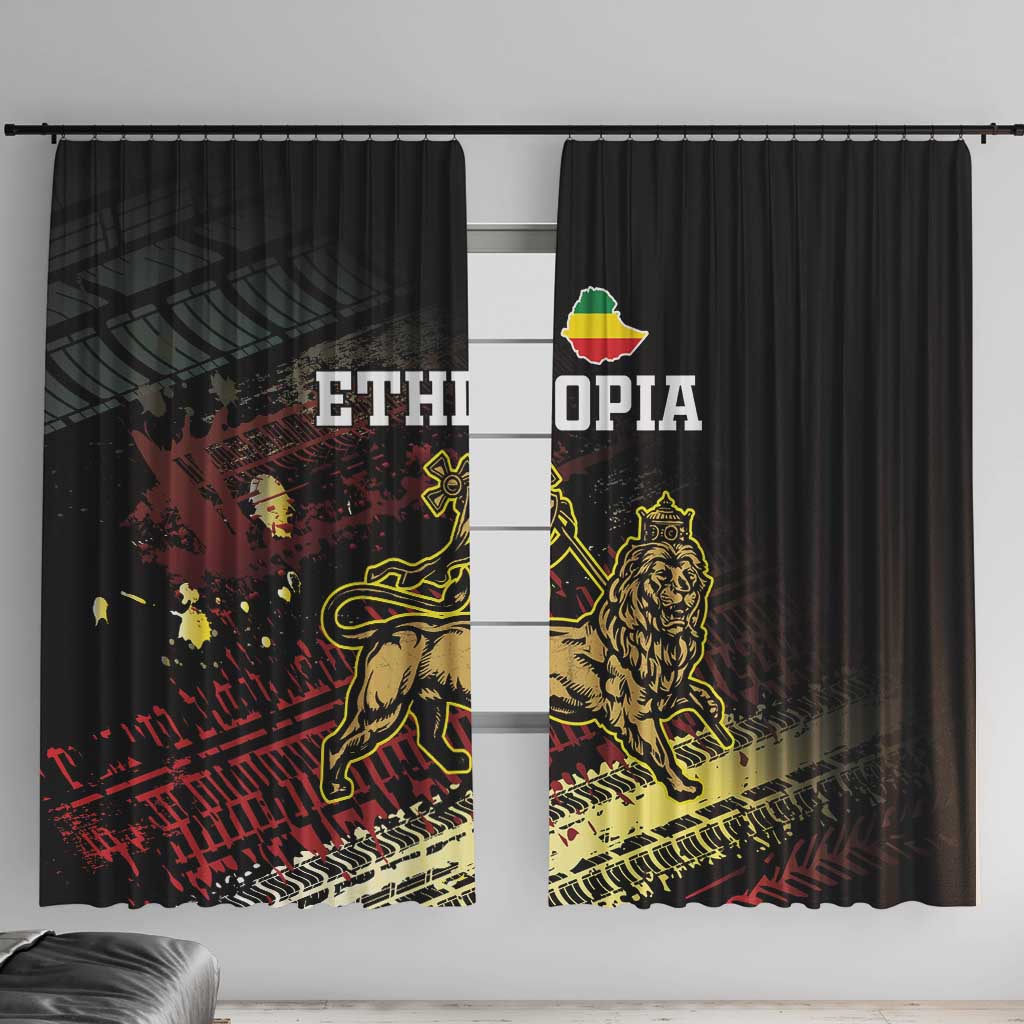Meskel Ethiopia Window Curtain Lion Of Judah With Grunge Patterns - Wonder Print Shop