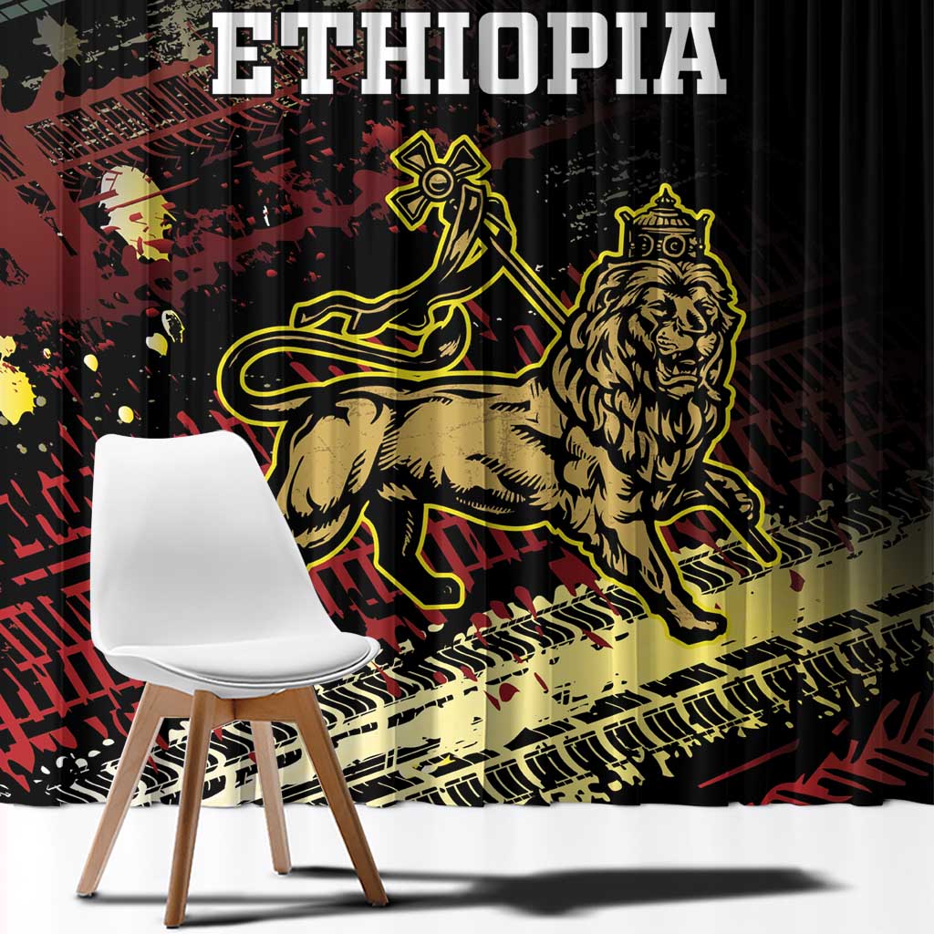 Meskel Ethiopia Window Curtain Lion Of Judah With Grunge Patterns - Wonder Print Shop