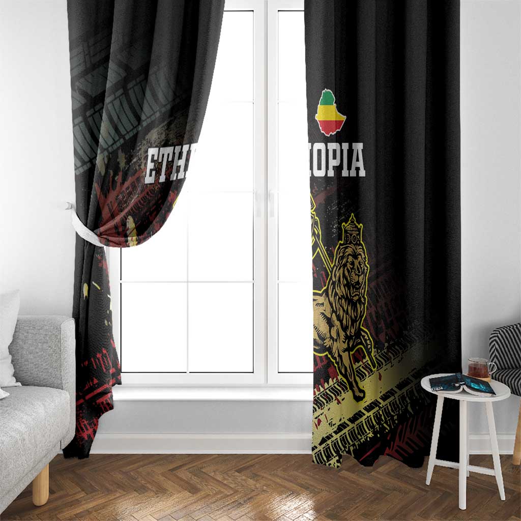 Meskel Ethiopia Window Curtain Lion Of Judah With Grunge Patterns - Wonder Print Shop
