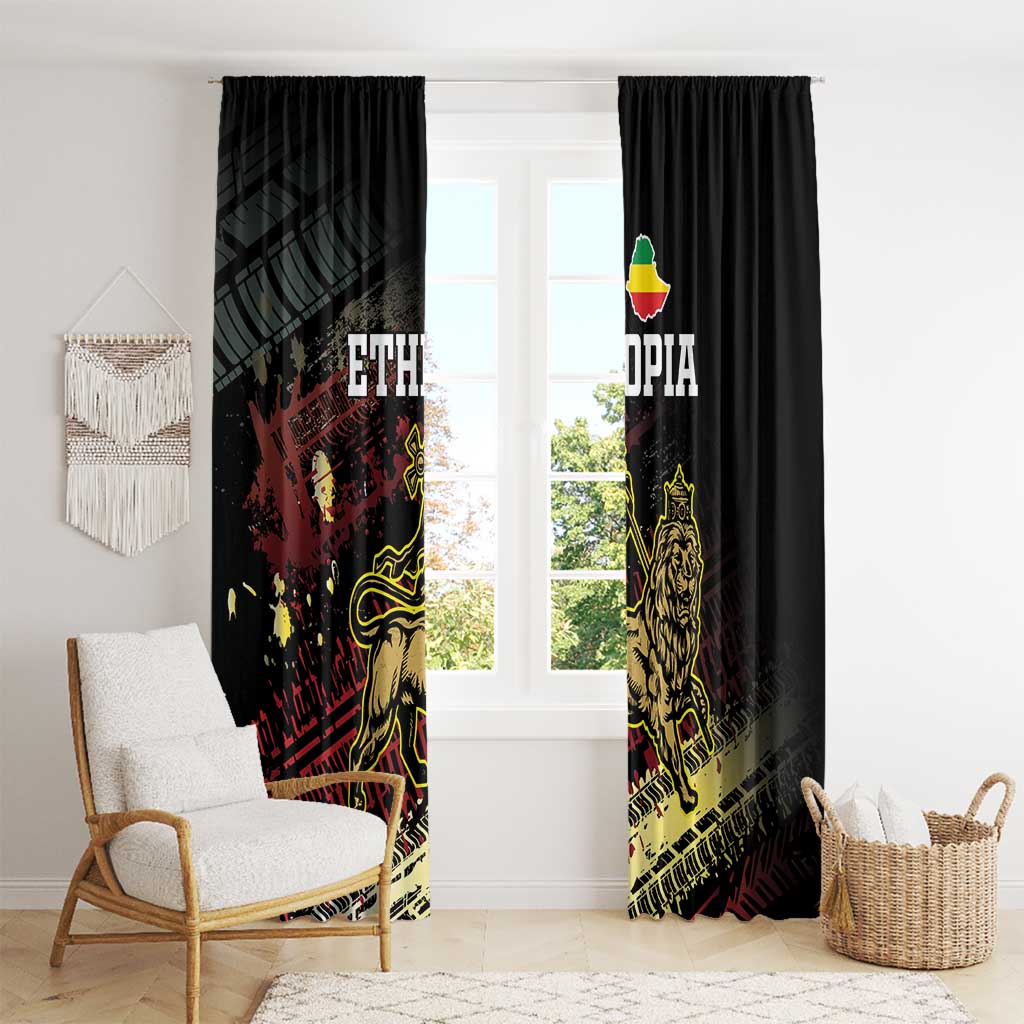Meskel Ethiopia Window Curtain Lion Of Judah With Grunge Patterns - Wonder Print Shop