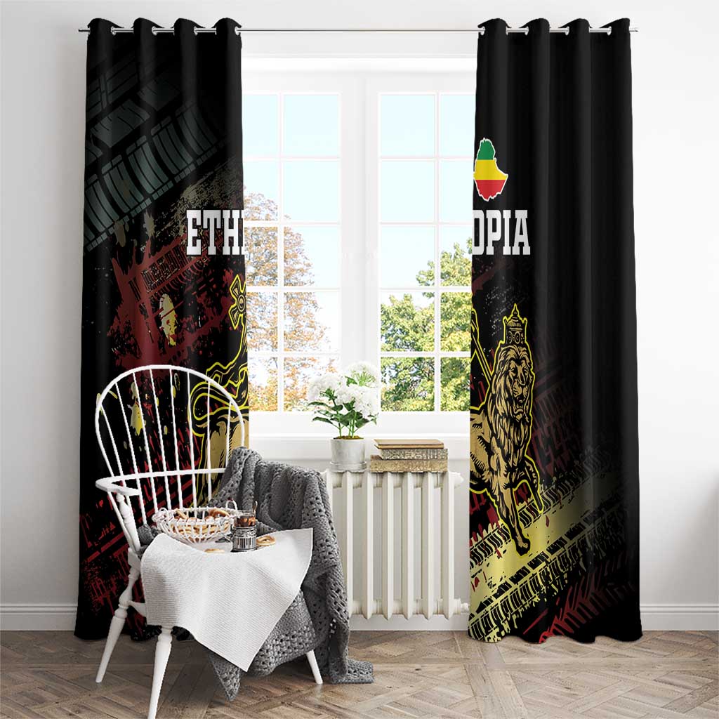 Meskel Ethiopia Window Curtain Lion Of Judah With Grunge Patterns - Wonder Print Shop