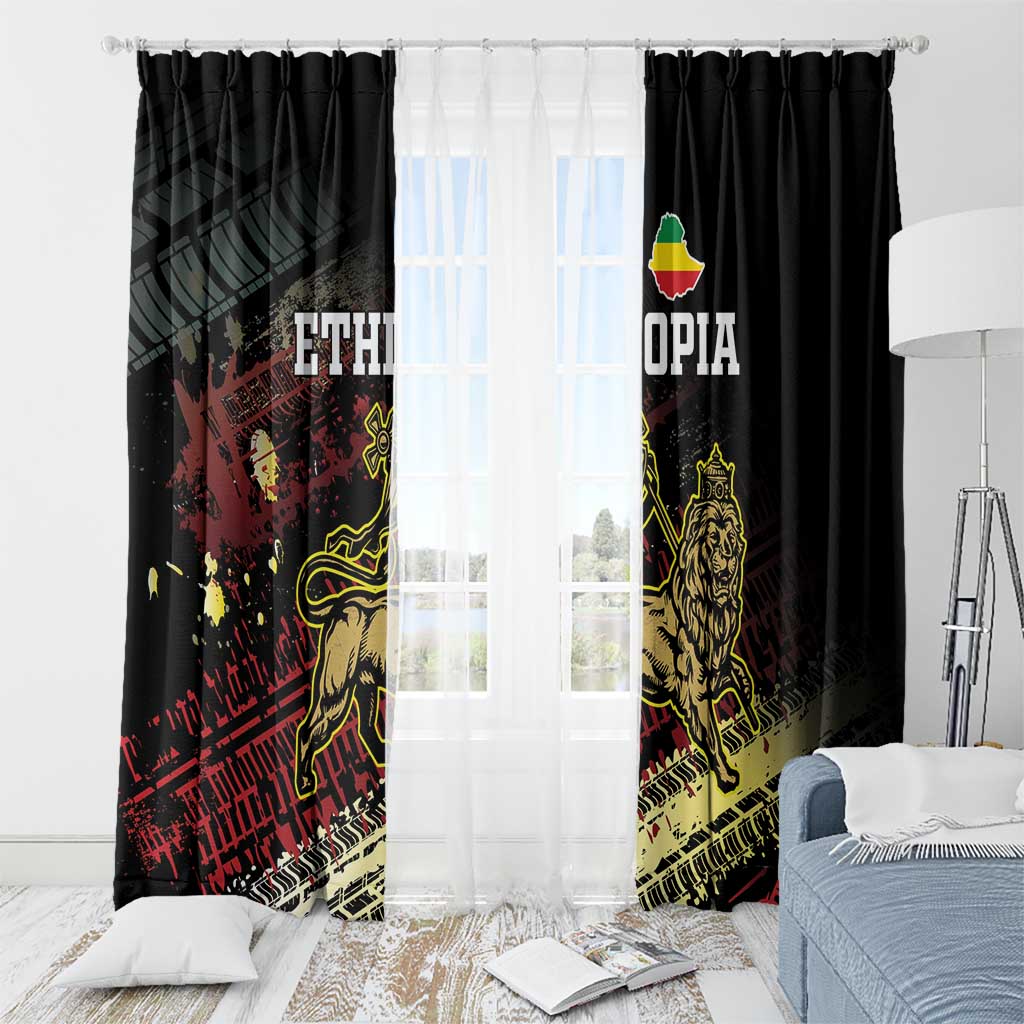 Meskel Ethiopia Window Curtain Lion Of Judah With Grunge Patterns - Wonder Print Shop