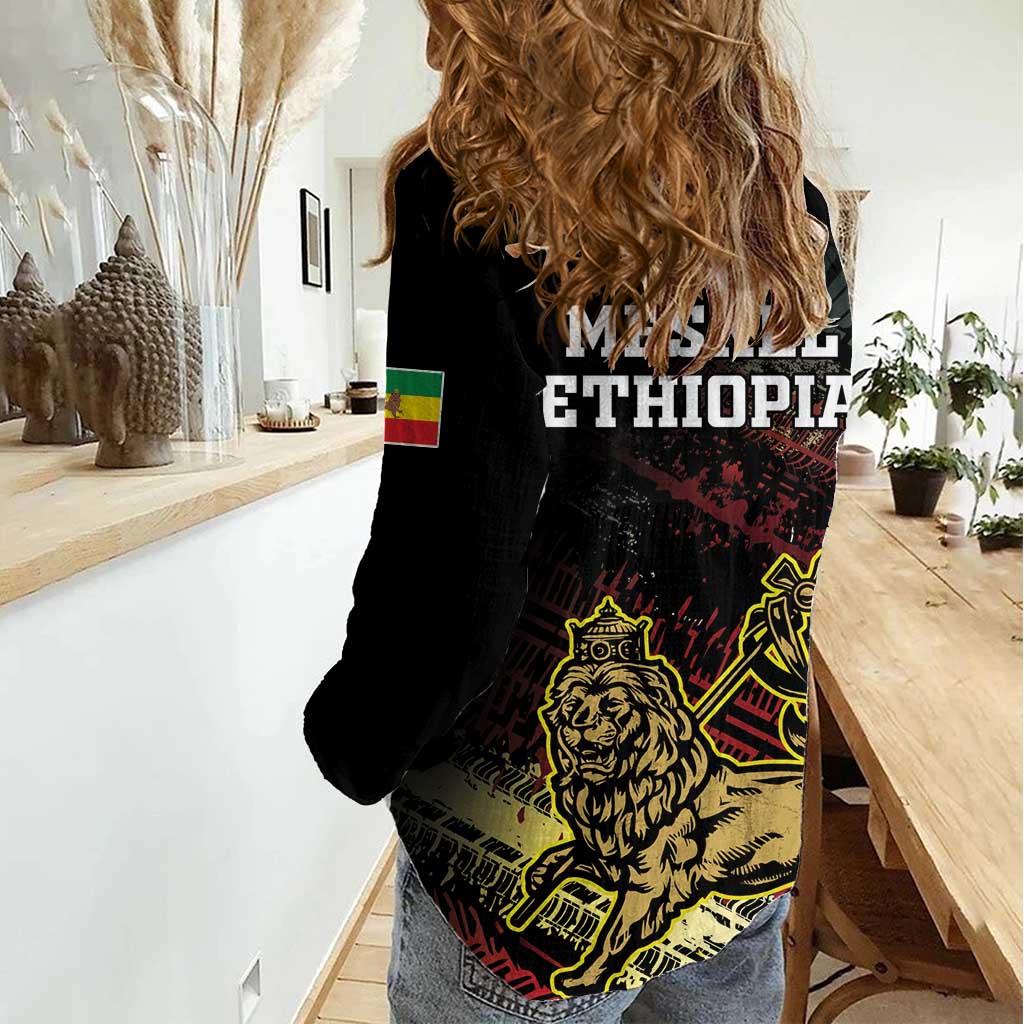 Meskel Ethiopia Women Casual Shirt Lion Of Judah With Grunge Patterns - Wonder Print Shop