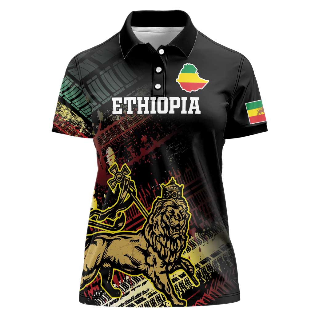 Meskel Ethiopia Women Polo Shirt Lion Of Judah With Grunge Patterns - Wonder Print Shop