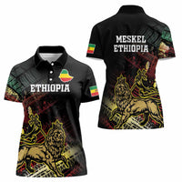 Meskel Ethiopia Women Polo Shirt Lion Of Judah With Grunge Patterns - Wonder Print Shop