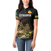 Meskel Ethiopia Women Polo Shirt Lion Of Judah With Grunge Patterns - Wonder Print Shop