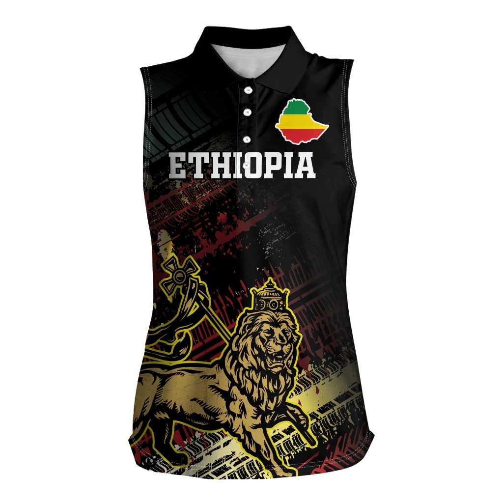 Meskel Ethiopia Women Sleeveless Polo Shirt Lion Of Judah With Grunge Patterns - Wonder Print Shop