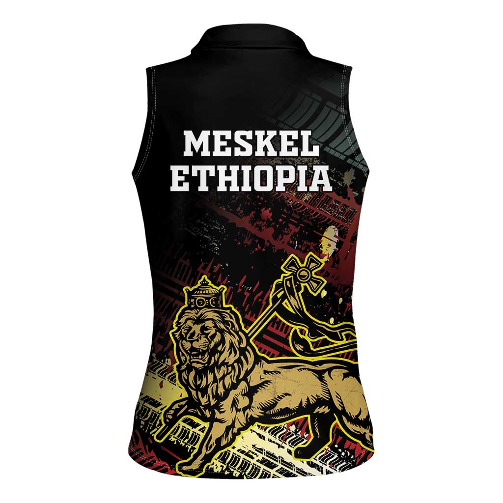 Meskel Ethiopia Women Sleeveless Polo Shirt Lion Of Judah With Grunge Patterns - Wonder Print Shop