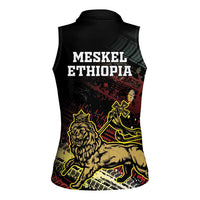Meskel Ethiopia Women Sleeveless Polo Shirt Lion Of Judah With Grunge Patterns - Wonder Print Shop