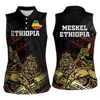 Meskel Ethiopia Women Sleeveless Polo Shirt Lion Of Judah With Grunge Patterns - Wonder Print Shop