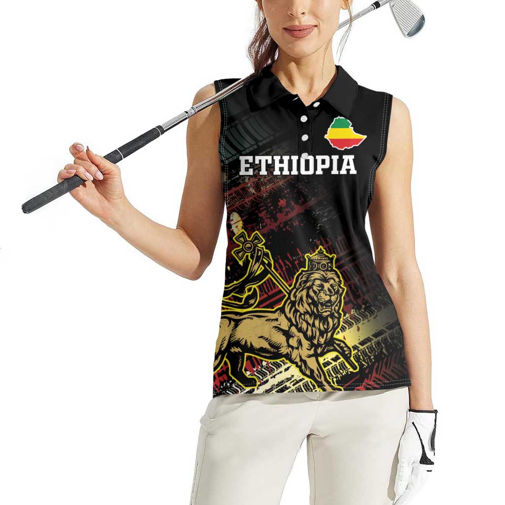 Meskel Ethiopia Women Sleeveless Polo Shirt Lion Of Judah With Grunge Patterns - Wonder Print Shop