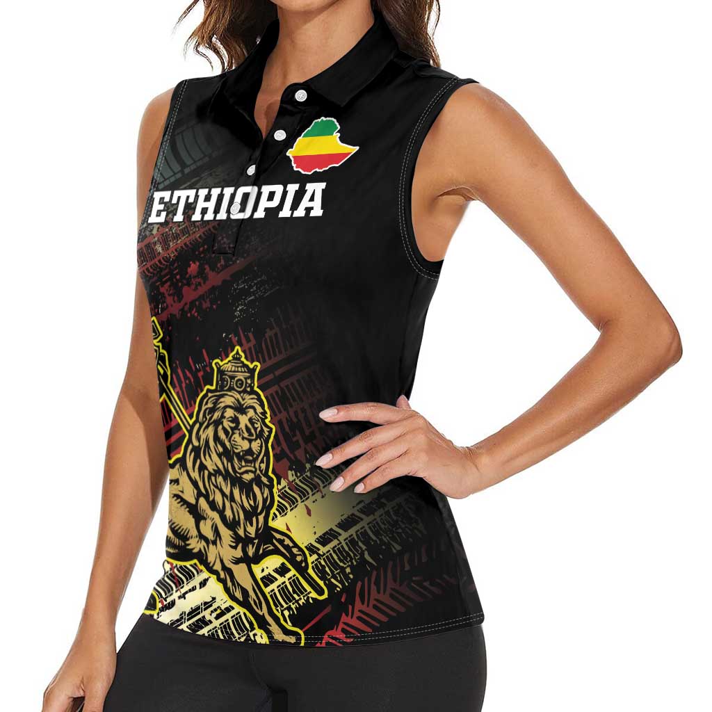Meskel Ethiopia Women Sleeveless Polo Shirt Lion Of Judah With Grunge Patterns - Wonder Print Shop