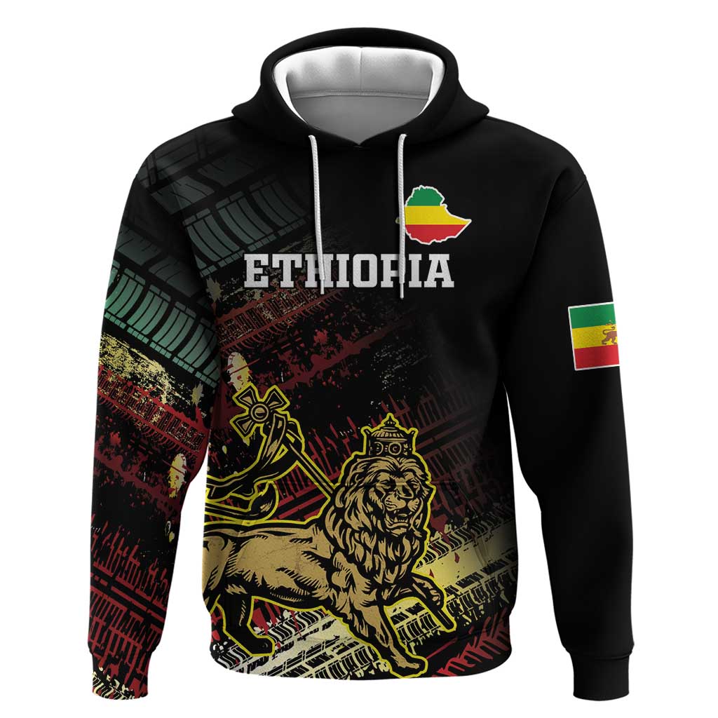 Meskel Ethiopia Zip Hoodie Lion Of Judah With Grunge Patterns - Wonder Print Shop