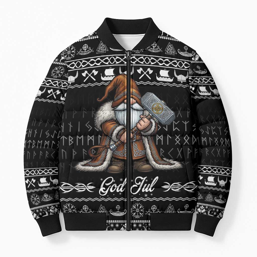 Viking Gnome Christmas Bomber Puffer Jacket Nordic Xmas Spirit Pattern - Wonder Print Shop