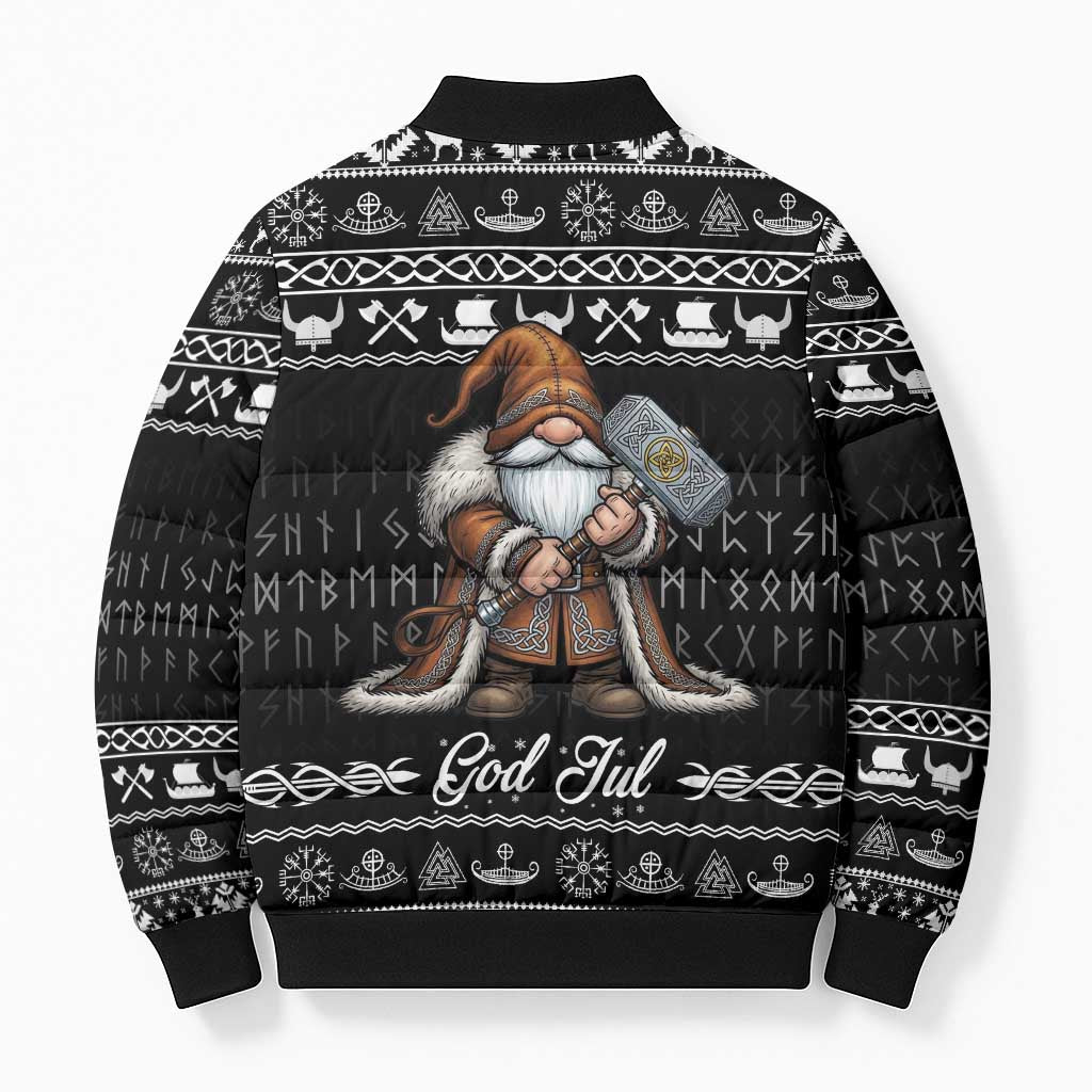 Viking Gnome Christmas Bomber Puffer Jacket Nordic Xmas Spirit Pattern - Wonder Print Shop