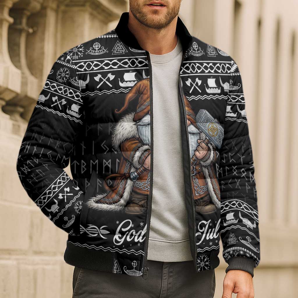 Viking Gnome Christmas Bomber Puffer Jacket Nordic Xmas Spirit Pattern - Wonder Print Shop