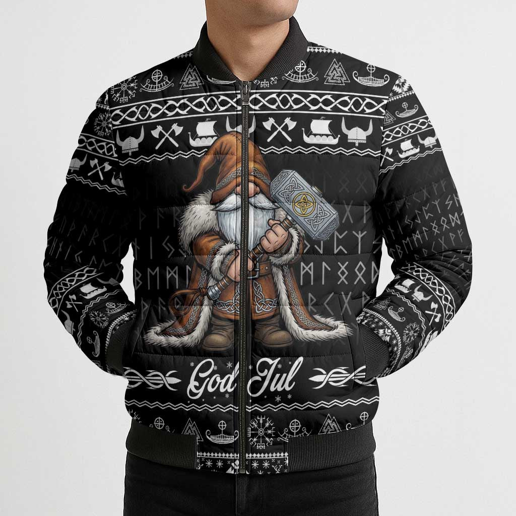 Viking Gnome Christmas Bomber Puffer Jacket Nordic Xmas Spirit Pattern - Wonder Print Shop