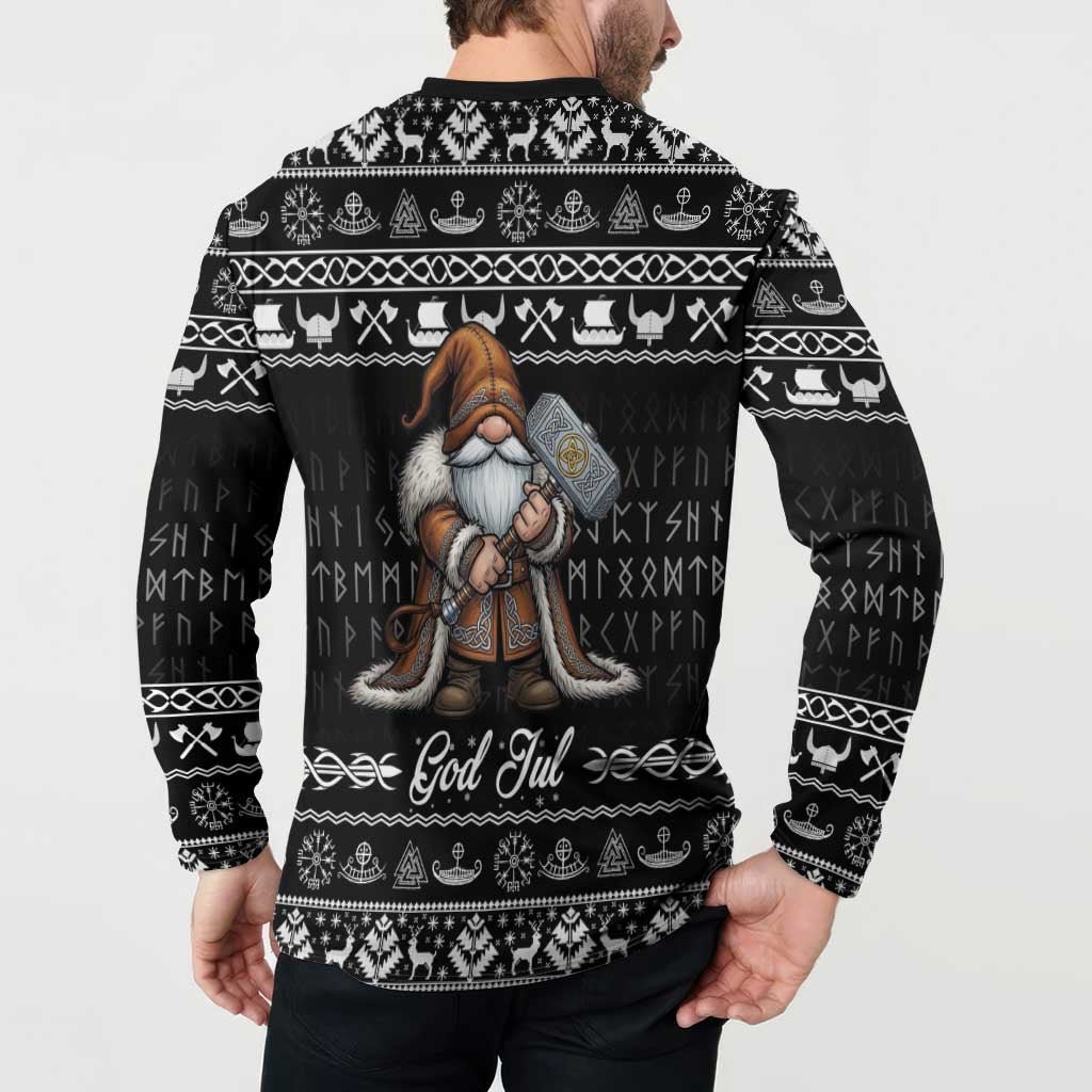 Viking Gnome Christmas Button Sweatshirt Nordic Xmas Spirit Pattern - Wonder Print Shop