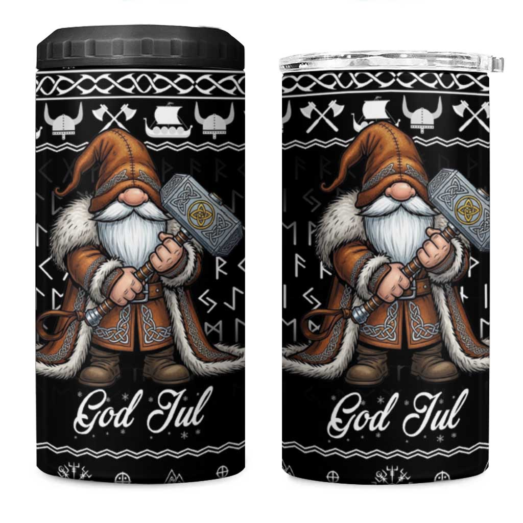 Viking Gnome Christmas 4 in 1 Can Cooler Tumbler Nordic Xmas Spirit Pattern - Wonder Print Shop