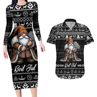 Viking Gnome Christmas Couples Matching Long Sleeve Bodycon Dress and Hawaiian Shirt Nordic Xmas Spirit Pattern - Wonder Print Shop