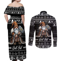 Viking Gnome Christmas Couples Matching Off Shoulder Maxi Dress and Long Sleeve Button Shirt Nordic Xmas Spirit Pattern - Wonder Print Shop