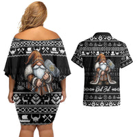 Viking Gnome Christmas Couples Matching Off Shoulder Short Dress and Hawaiian Shirt Nordic Xmas Spirit Pattern - Wonder Print Shop