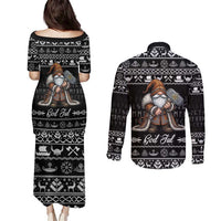 Viking Gnome Christmas Couples Matching Puletasi and Long Sleeve Button Shirt Nordic Xmas Spirit Pattern - Wonder Print Shop