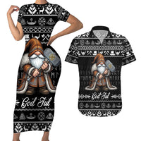 Viking Gnome Christmas Couples Matching Short Sleeve Bodycon Dress and Hawaiian Shirt Nordic Xmas Spirit Pattern - Wonder Print Shop