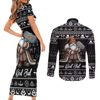 Viking Gnome Christmas Couples Matching Short Sleeve Bodycon Dress and Long Sleeve Button Shirt Nordic Xmas Spirit Pattern - Wonder Print Shop