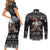 Viking Gnome Christmas Couples Matching Short Sleeve Bodycon Dress and Long Sleeve Button Shirt Nordic Xmas Spirit Pattern - Wonder Print Shop