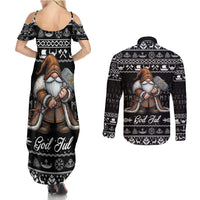 Viking Gnome Christmas Couples Matching Summer Maxi Dress and Long Sleeve Button Shirt Nordic Xmas Spirit Pattern - Wonder Print Shop