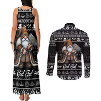 Viking Gnome Christmas Couples Matching Tank Maxi Dress and Long Sleeve Button Shirt Nordic Xmas Spirit Pattern - Wonder Print Shop