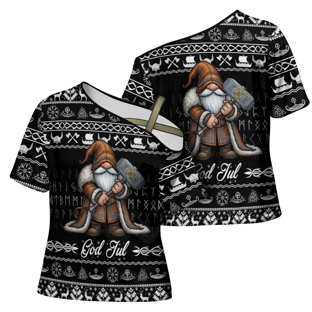 Viking Gnome Christmas Cross Shoulder Shirt Nordic Xmas Spirit Pattern - Wonder Print Shop