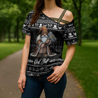 Viking Gnome Christmas Cross Shoulder Shirt Nordic Xmas Spirit Pattern - Wonder Print Shop