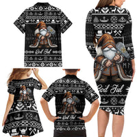 Viking Gnome Christmas Family Matching Long Sleeve Bodycon Dress and Hawaiian Shirt Nordic Xmas Spirit Pattern - Wonder Print Shop