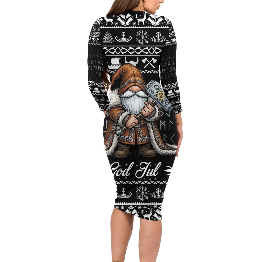 Viking Gnome Christmas Family Matching Long Sleeve Bodycon Dress and Hawaiian Shirt Nordic Xmas Spirit Pattern - Wonder Print Shop